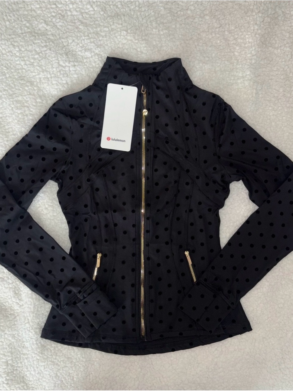 Lululemon Define Jacket Black Polka Dot Gold Hardware Size 6 Luon NWT